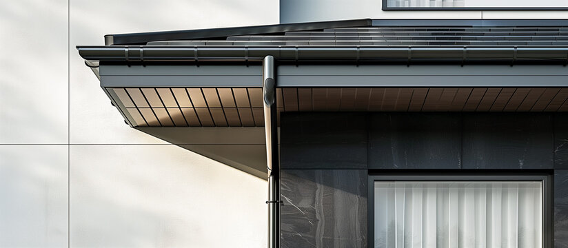 sleek black roof gutter and downpipe on modern home architectural detail system