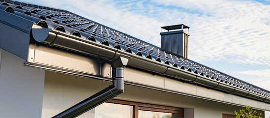 sleek black roof gutter and downpipe on modern home architectural detail system