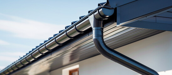 sleek black roof gutter and downpipe on modern home architectural detail system
