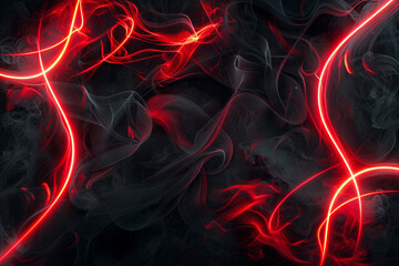 Dynamic stage backdrop with glossy black smoke accented by bright red neon loops.
