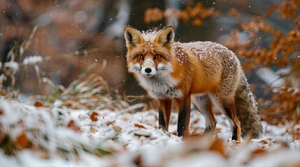 Red Fox Quietly Lurking Around For Food in Winter