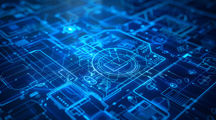 background digital blueprint composition illustration technology business, design plan, banner circle background digital blueprint composition
