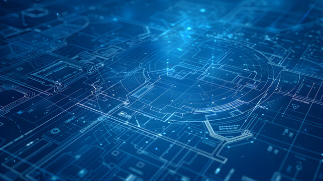 background digital blueprint composition illustration technology business, design plan, banner circle background digital blueprint composition