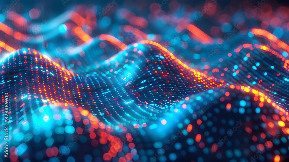 Poster data of crypto waves 3d illustration of wavy lines in the information code field data flow cyber con