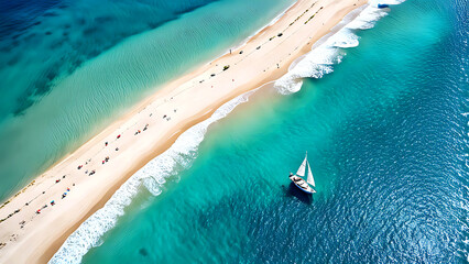 Fototapeta premium Aeri photo of summer beach and blue ocean with sky