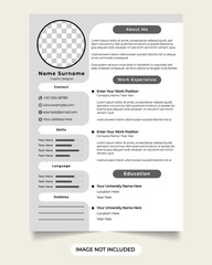 Simple job application cv template with experience and skill section. the corporate office resume template design with photo placeholders. Modern simple template for curriculum.