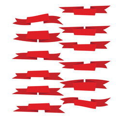 Set of red flat ribbons isolated on white background. Ribbon banner vector illustration. Watercolor lace