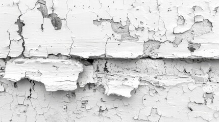 Obraz premium Peeling paint on an old white-painted wall Chipped paint curves off, revealing underlying layers