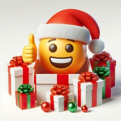 3D Christmas gift box emoji thumbs up on a white background