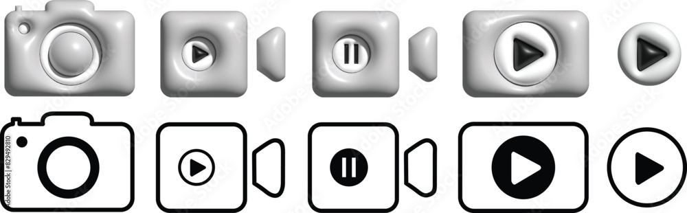 Aufkleber Camera video icon. Camera icon. Play icon button. Audio player icon. Video streaming web icons png and vector