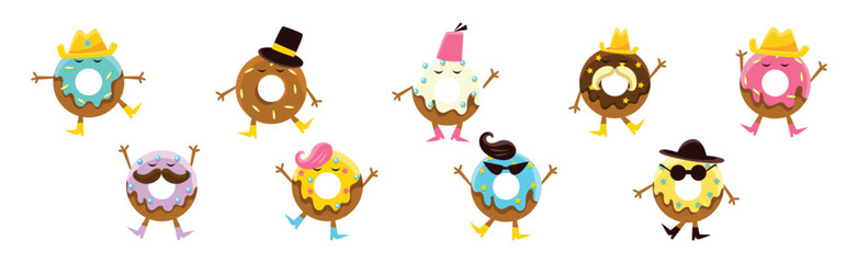 Funny Kawaii Pastry and Sweet Confection Character with Face and Arms Vector Set