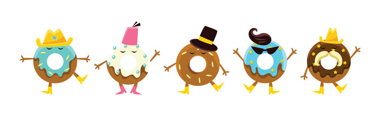 Funny Kawaii Pastry and Sweet Confection Character with Face and Arms Vector Set