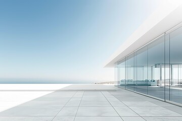 Obraz premium Tranquil Minimalist White Building with Glass Walls