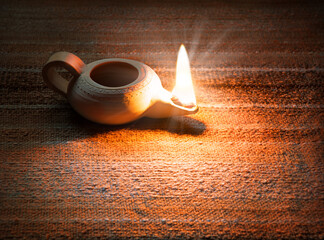 Ancient lamp shines in the dark