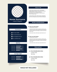 Creative cv template design with employee portfolio layout job. Professional curriculum vitae template application and resume layout design with dark color. professional cv and corporate resume.