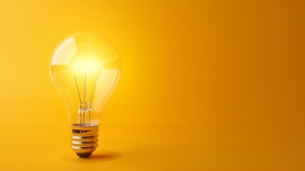 Illuminating Ideas,Hyper-Realistic Light Bulb on Vibrant Yellow Background