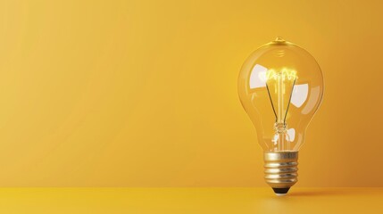 Illuminating Ideas,Hyper-Realistic Light Bulb on Vibrant Yellow Background