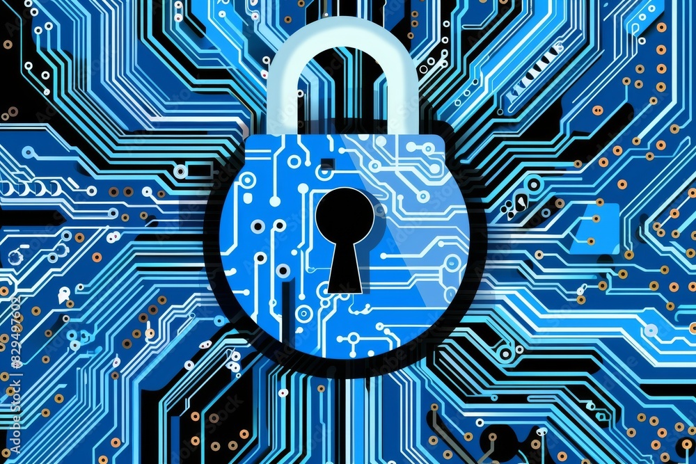 Aufkleber blue padlock with circuitry lines, symbolizing robust digital security and encrypted data protection