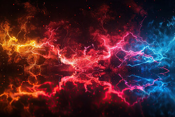 Generative ai on theme of scary bright electric lightning bolt with branches in the night dark sky
