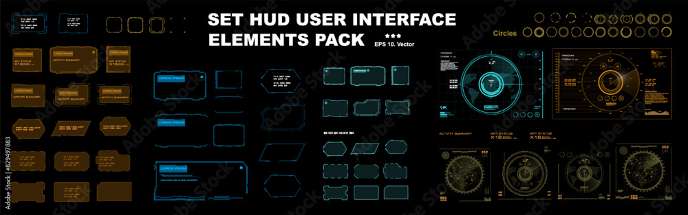 Aufkleber set of hud elements frames, windows, dialog frames, radars, sights and circles for the hud user inte
