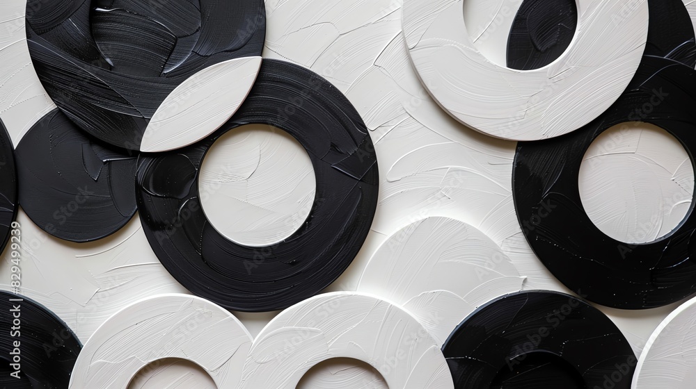 Poster abstract artwork with overlapping black and white circular shapes creating a modern geometric design