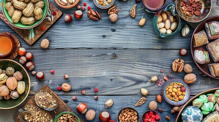 Traditional Azerbaijan holiday Novruz background with traditional azerbaijan nuts. Generative Ai