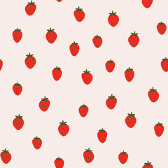 Seamless pattern with strawberry on color background. Natural delicious fresh ripe tasty fruit. Vector illustration for print, fabric, textile, banner, other design. Food concept.