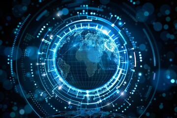 Obraz premium Digital globe with a security interface, representing global data protection and cybersecurity measures.