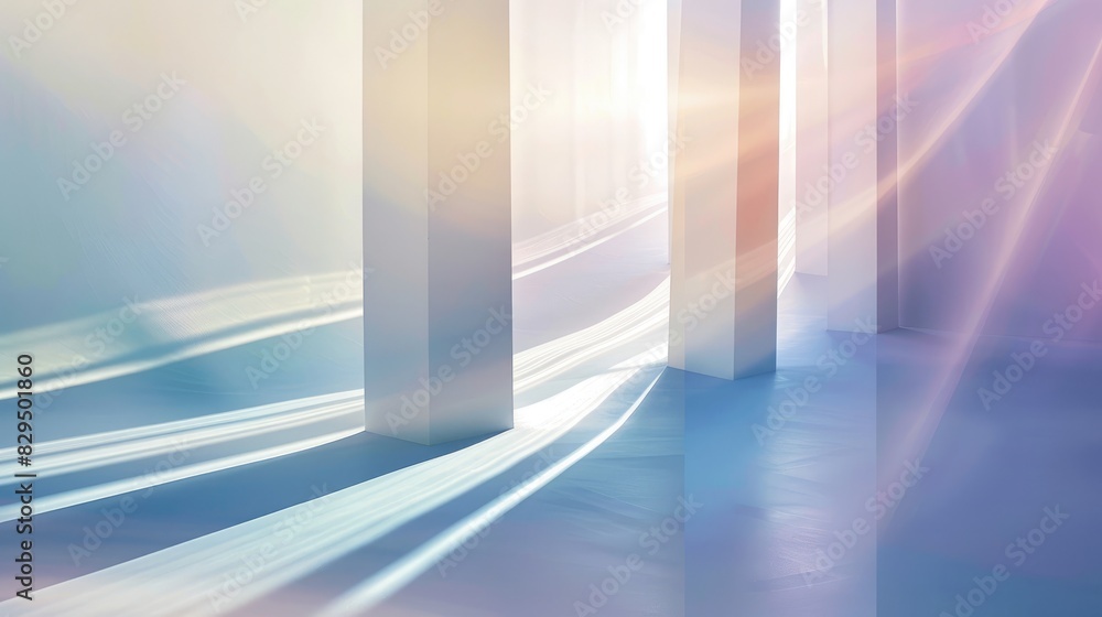 Poster an abstract background featuring gentle beams of light creating a tranquil and serene atmosphere, no