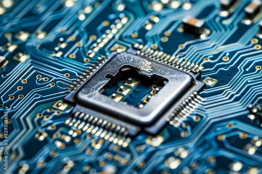 Aufkleber close-up of a microchip with an integrated lock, illustrating the importance of hardware-level cyber