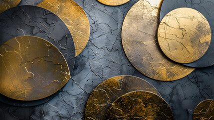 Fototapeta premium golden and grey circles textured background. Generative AI.