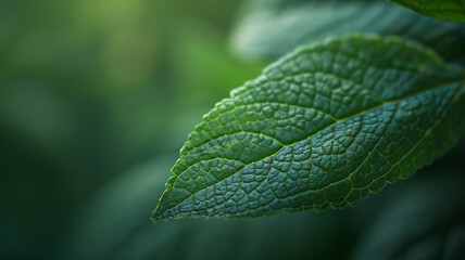 Leaf close up on green background