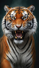 Naklejka premium Fantasy Illustration of a wild animal tiger. Digital art style wallpaper background.