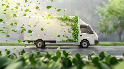 Green logistics and sustainable transportation industry utilizing electric vehicles and eco-friendly electric vans for efficient and environmentally conscious delivery solutions.
