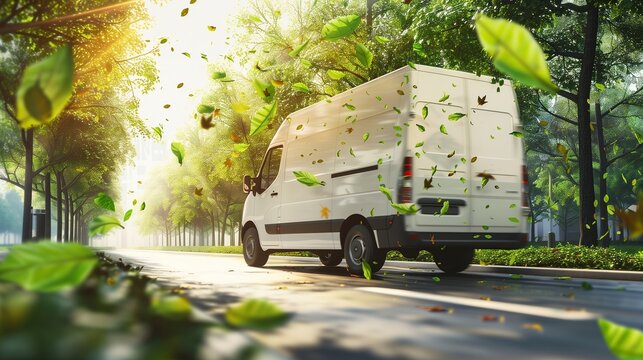 Green logistics and sustainable transportation industry utilizing electric vehicles and eco-friendly electric vans for efficient and environmentally conscious delivery solutions.