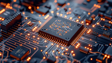 powerful computer processor microchip with the word representing artificial intelligence