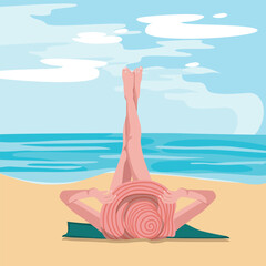Woman Laying on The Beach Summer Vacation Illustration