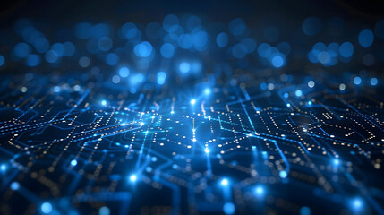 Fototapeta premium Abstract blue technology background with data flow, networking, connectivity, circuit inspired wallpaper