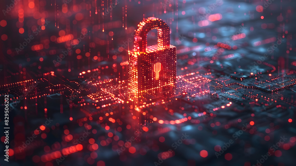 Poster lock security concept with abstract technology background