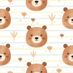 Cute bear face seamless pattern in cartoon style. Bear head digital paper perfect for scrapbook paper, print, background, fabric. Watercolor pattern