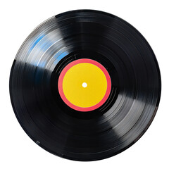 Obraz premium Black vinyl record with colorful label transparent background
