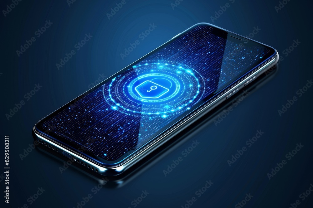 Poster smartphone with a secure lock screen, highlighting mobile device security and data encryption.