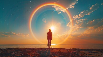 Computer-generated circular light effect with a star-shaped sun glare.