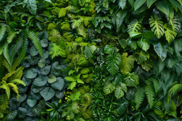 Wall Covered With Various Exotic Leaves And Flowers Plants For Background Created Using Artificial Intelligence