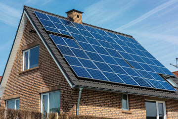 Fototapeta premium Generative ai on theme of solar cell panels in a photovoltaic power plant, eco renewable power