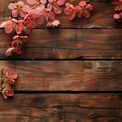 Flowers on a wooden board background modern, minimalist high quality 