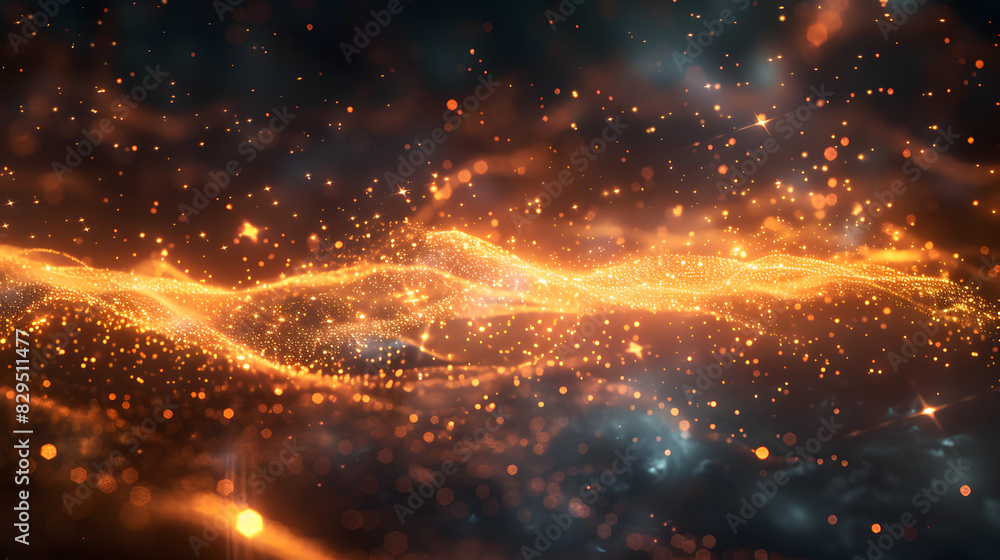 Poster effect of plexus large data visualization on cosmic particles on an abstract digital background