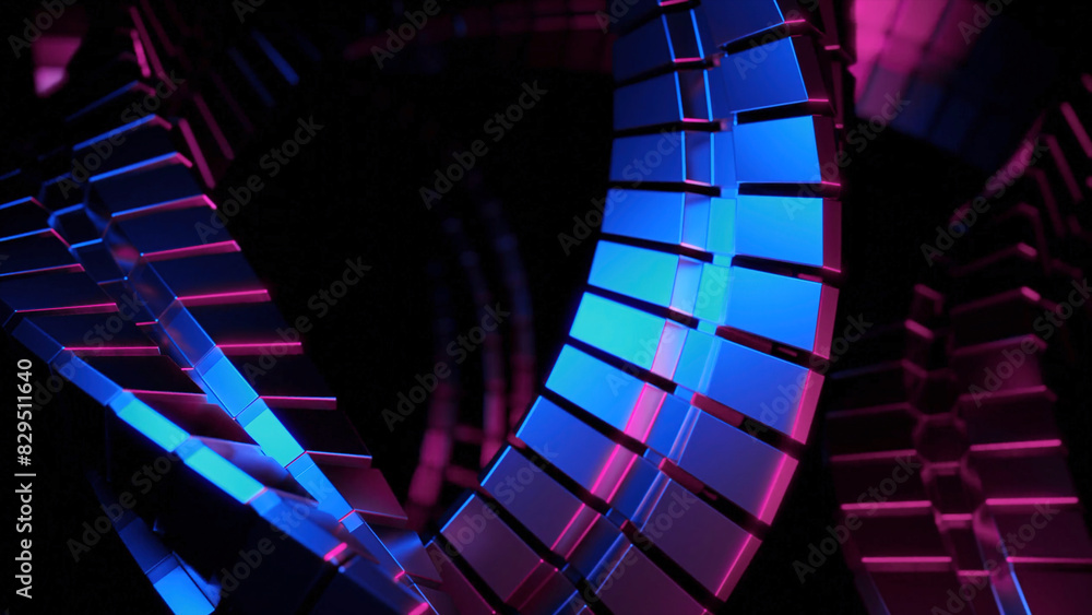 Poster 3d spiral with rotating metal lines. design. 3d animation of generated metal spiral with rotating li
