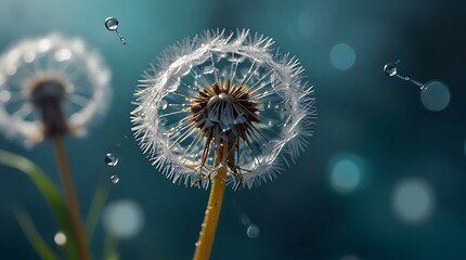 close-up of a dandelion flower with water droplets on it.