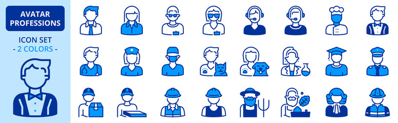 Icons in two colors about avatar professions.